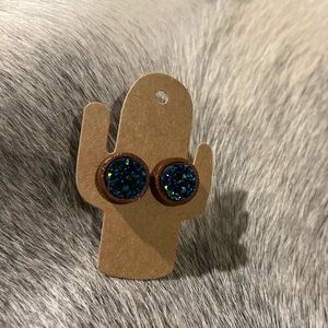 Metallic Ocean Blue Druzy Earrings